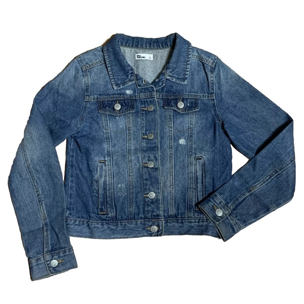 Epic Threads Denim Jacket Kids Youth Size XL Blue Pockets Distressed 100% Cotton